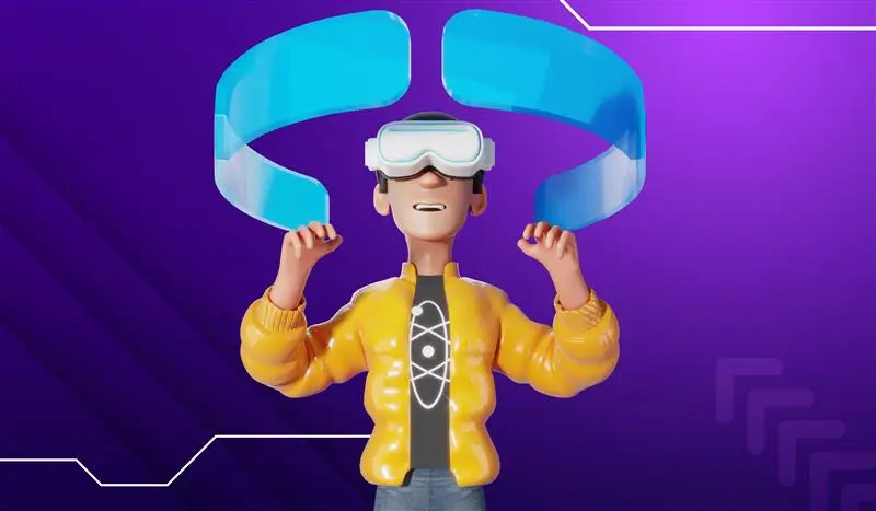 3D character wearing virtual reality headset representing AR and VR in 3D rendering technology